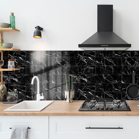 Black Marble Tile Stickers Minimalist Classic Wallpapers 16Pcs