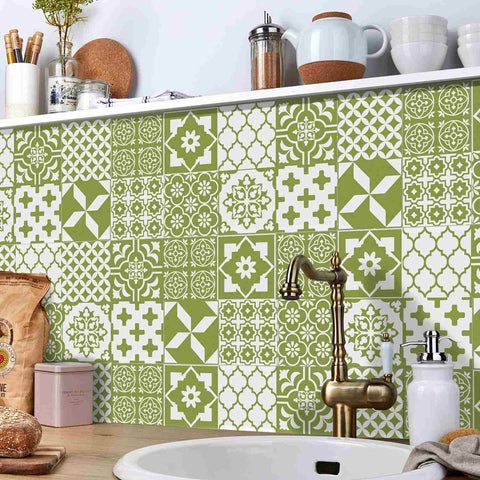 Olive Green Floral Tiles Tiles Creative tile stickers