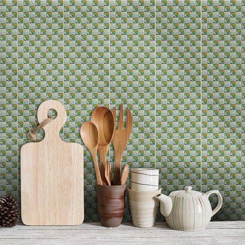 Green Stone Wallpaper Stone Texture Mosaic Tiles 25pcs Peel and Stick Fresh and Sunshine