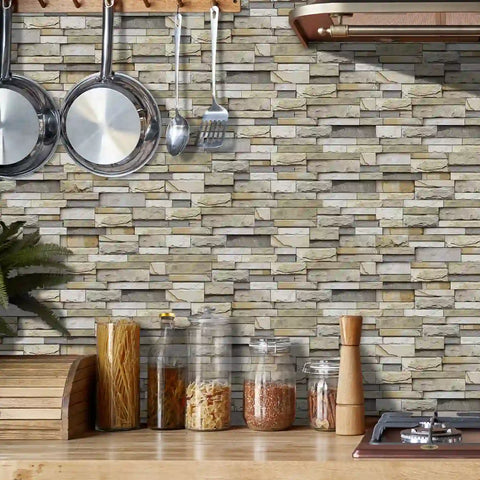 Special Shaped Marble Tile Sticker (Light Brown) 12pcs Peel And Stick Wallpaper Luxury and Elegant Style Wall Decor