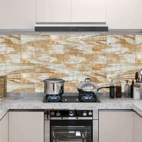 Rustic Wallpaper with Wood Chips for Kitchen