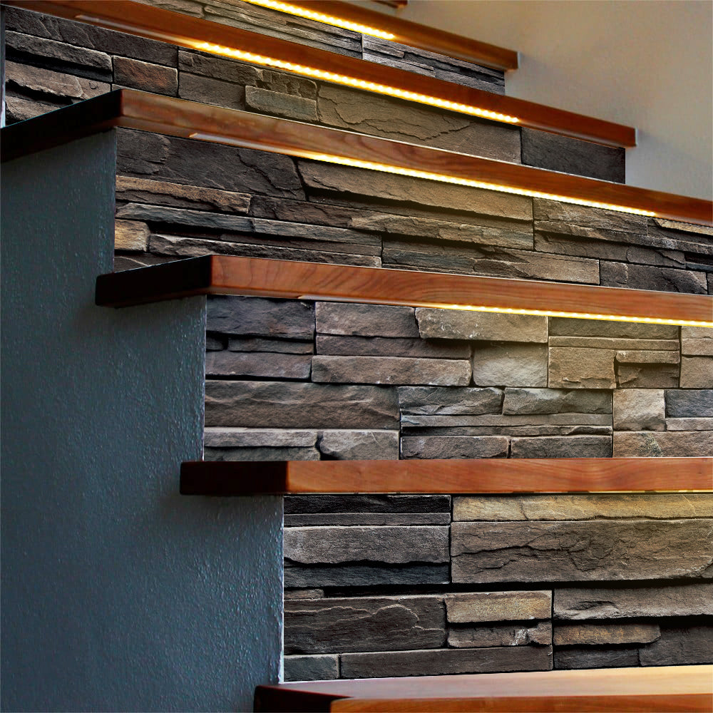 brown stone wallpaper for stairs