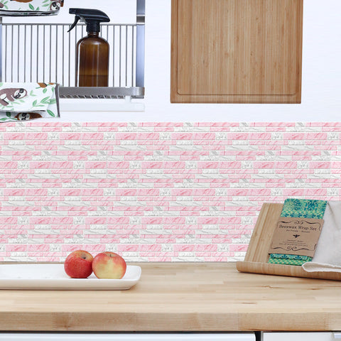 Light PInk Splicing Marble Texture Floor Stickers Peel and Stick