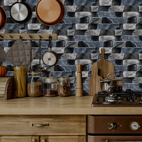 Dark Grey Simulates 3D Stone Texture Wallpaper Rustic Tiles Stickers