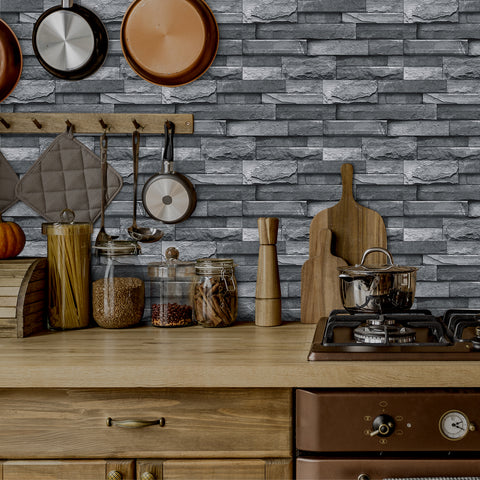 Dark Grey Stone Texture Wallpaper Rustic Tiles Stickers