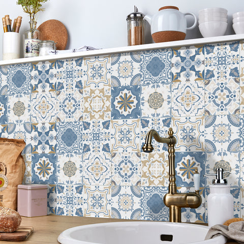 Blue-brown elegant tile stickers: inject retro charm into the space