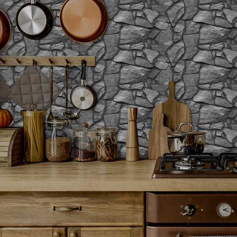 Grey Irregular Simulates 3D Stone Texture Wallpaper Nature Tiles Stickers