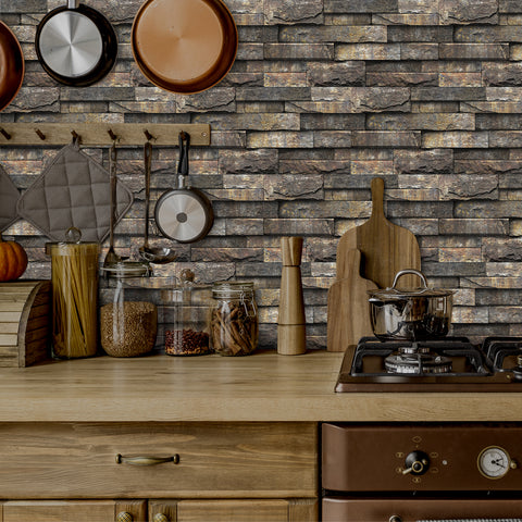 Brown and Grey Stone Texture Wallpaper Rustic Tiles Stickers