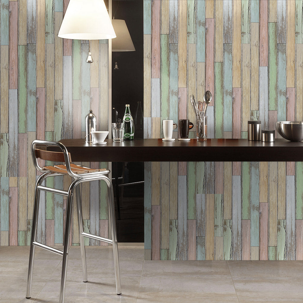 Textured Multi-Color Modern Wood Panel Wallpaper for Modern Interiors