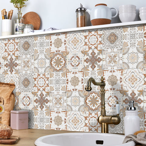 Warm brown retro tile stickers: create a warm and nostalgic atmosphere