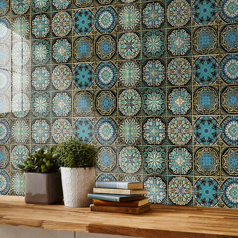 Mysterious blue and gold tone: the exotic style of tile stickers