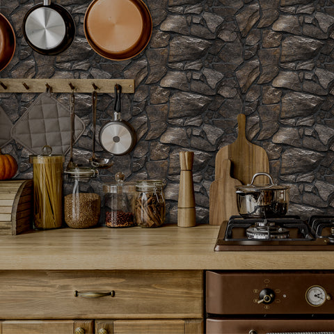 Dark Brown Simulates 3D Stone Texture Wallpaper Nature Tiles Stickers