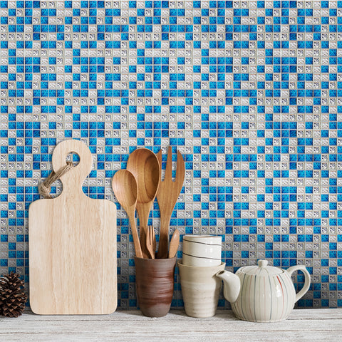 Blue and Grey Stone Wallpaper Stone Texture Mosaic Fresh Wall Tiles 25pcs Peel and Stick