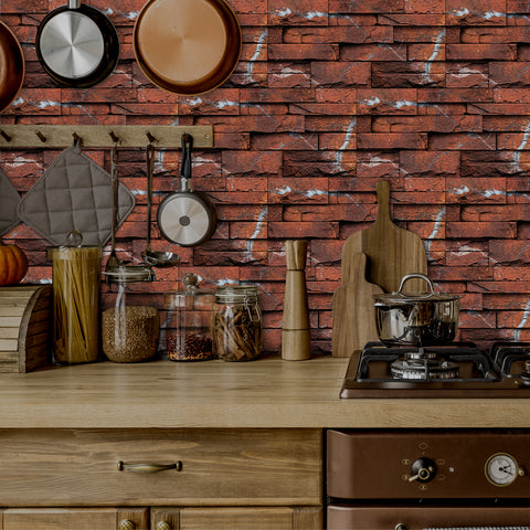 Dark Brick Red Simulates 3D Stone Texture Wallpaper Country Tiles Stickers