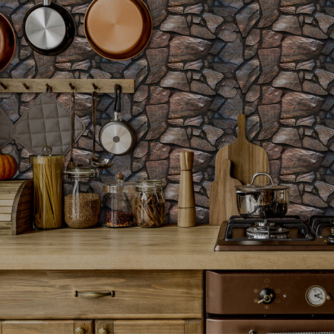 Dark Brown and Grey Simulates 3D Stone Texture Wallpaper Nature Tiles Stickers