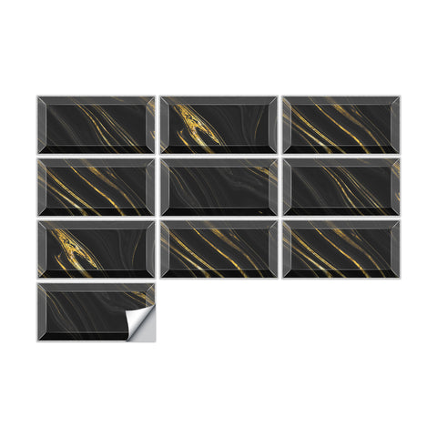 Black Gold Marble Textured Floor Stickers Peel and Stick Luxury Tiles 9pcs