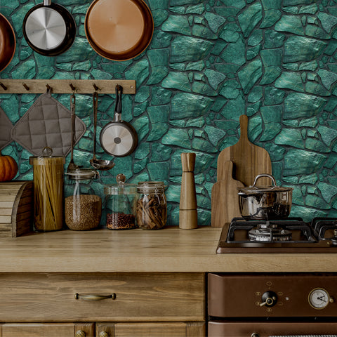 Green Irregular Simulates 3D Stone Texture Wallpaper Nature Tiles Stickers