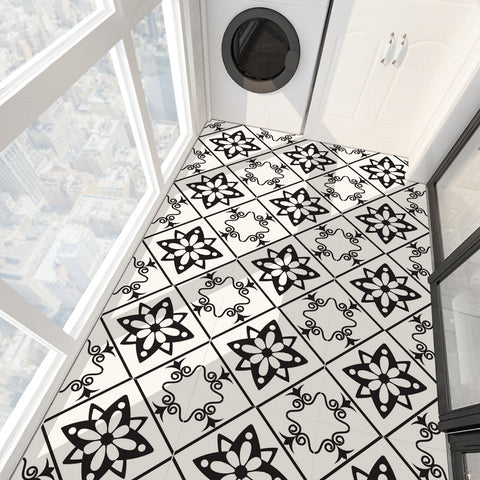 Black and White Floral Pattern Tile Sticker