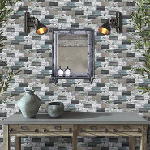 Vintage Style Wood Effect Peel and Stick Tiles in Blue and Grey Tones