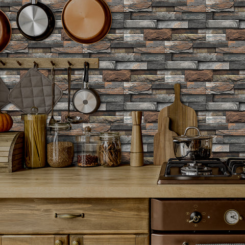 Brown and Dark Grey Stone Texture Wallpaper Rustic Tiles Stickers