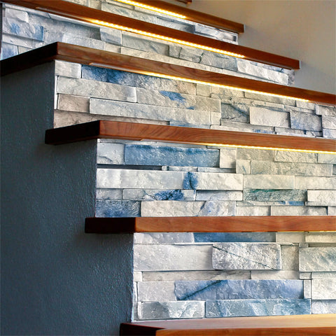 Light Blue Stone Wallpaper Stone Texture Tiles 7pcs Peel and Stick Fresh