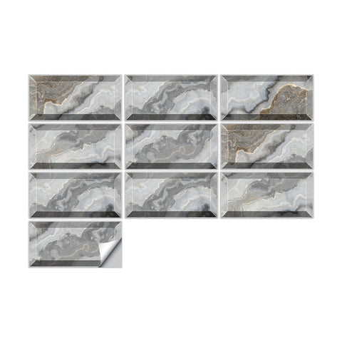 Grey Gradient Marble Textured Peel and Stick Floor Stickers Luxury Tiles 9pcs