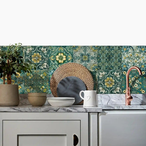 Fresh green and gold tone: the natural elegance of tile stickers