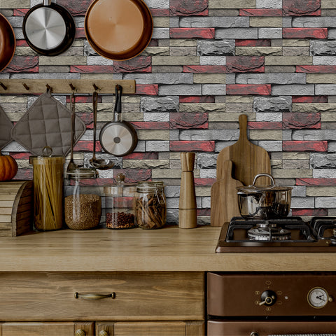grey and red stone wallpaper for kitchen