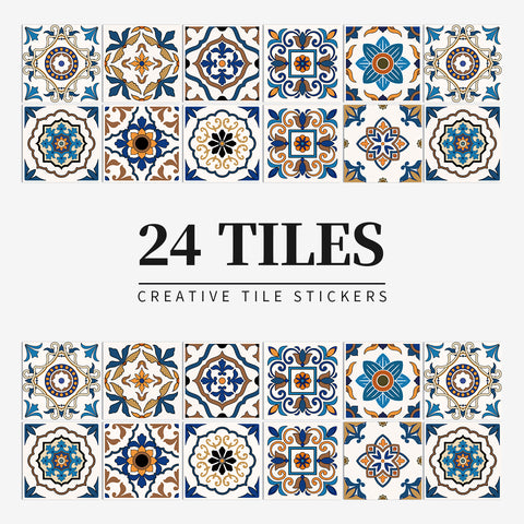 Blue-brown retro tile stickers: reproduce the charm of classic art