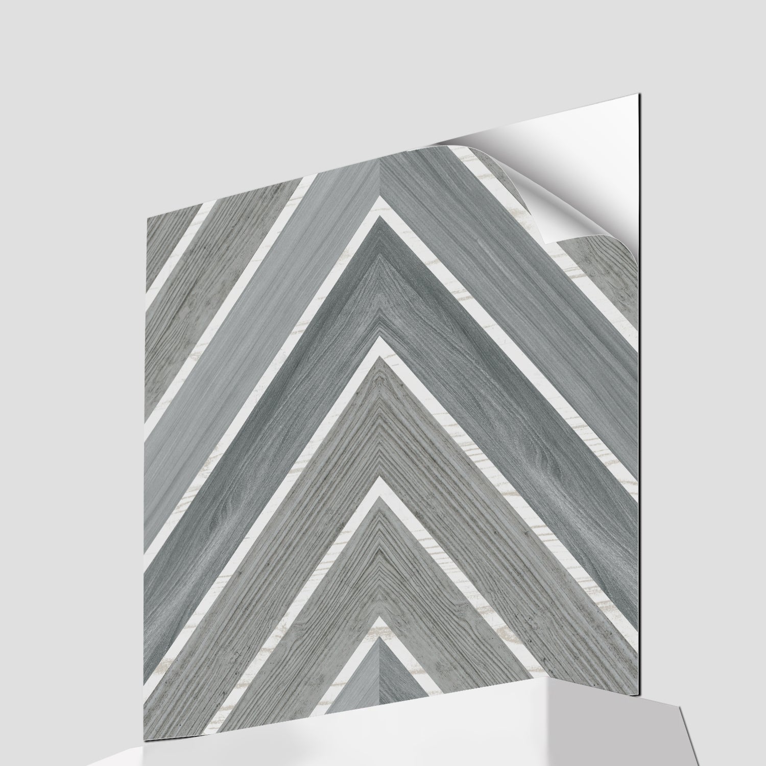 Herringbone Grey Wood Peel and Stick Vinyl Flooring Display Drawing