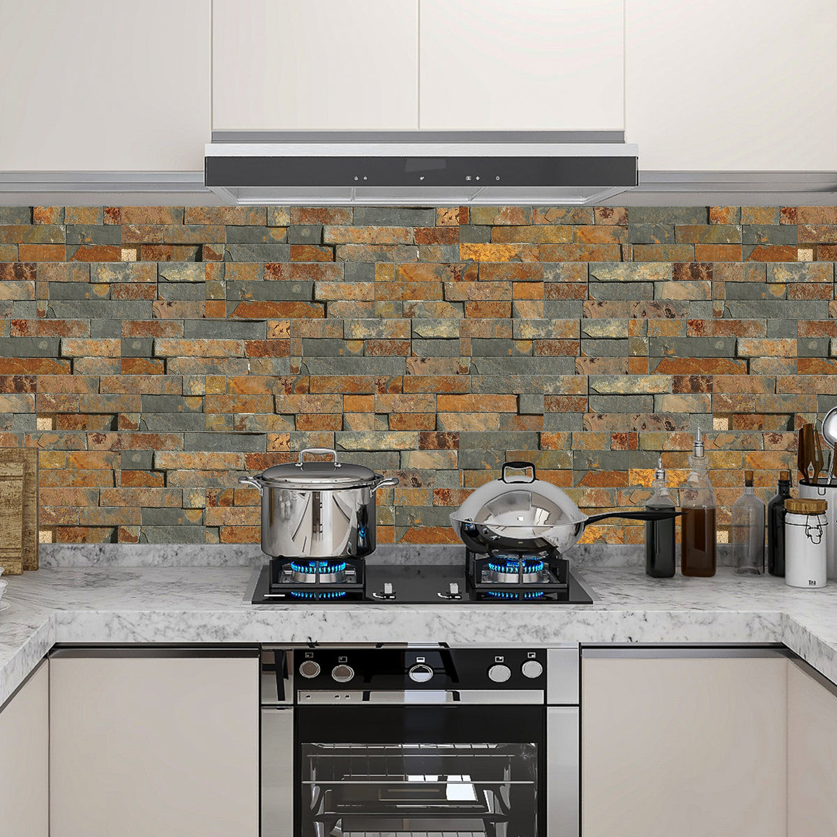 Warm Brown Rock Peel and Stick Wallpaper Sticker Textured 3d Stone Wall Country 9pcs