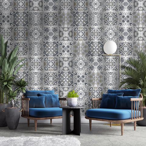 Silver-gray interweaving: fashionable tile stickers with abstract flowers