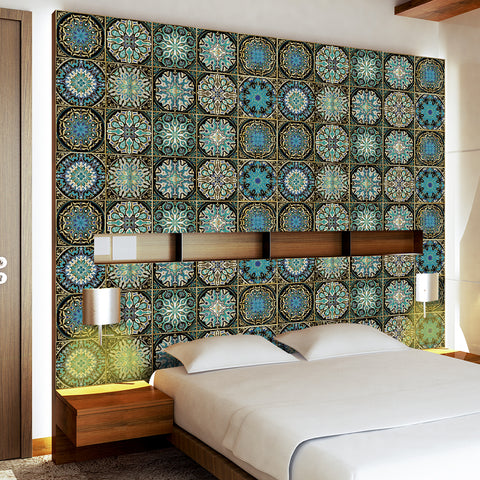 Mysterious blue and gold tone: the exotic style of tile stickers