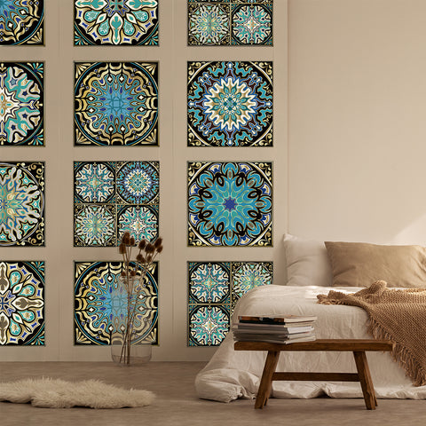 Mysterious blue and gold tone: the exotic style of tile stickers