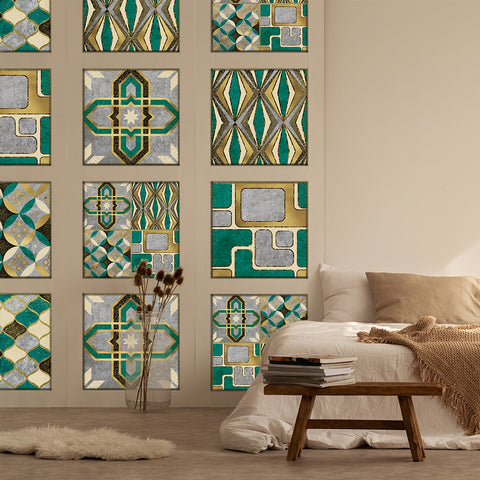 Fashionable gold and green tone: the modern art style of tile stickers