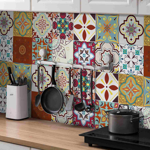 24pcs Floral Flower Wall Tile Paper Peel and Stick Removable Waterproof Wallpaper for Cabinet Kitchen Bathroom