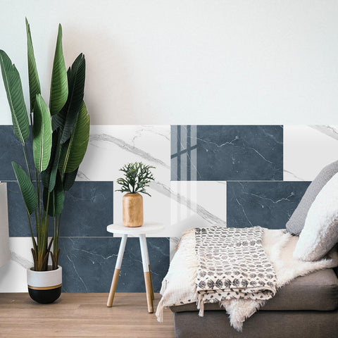 White and Gray Peel and Stick Marble Floor Tile Mirror Like Easy Installation Environmentally Friendly