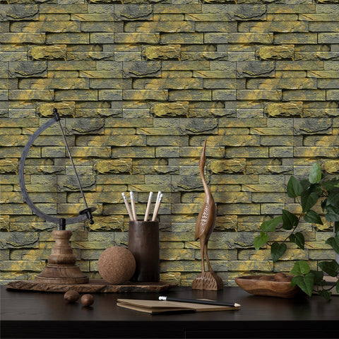 Dark Yellow Stone Texture Wallpaper Rustic Tiles Stickers