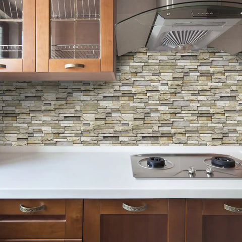 Special Shaped Marble Tile Sticker (Light Brown) 12pcs Peel And Stick Wallpaper Luxury and Elegant Style Wall Decor