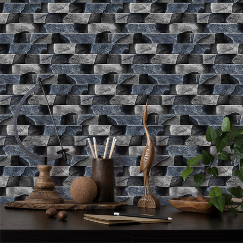 Dark Grey Simulates 3D Stone Texture Wallpaper Rustic Tiles Stickers