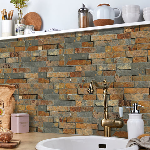 Warm Brown Rock Peel and Stick Wallpaper Sticker Textured 3d Stone Wall Country 9pcs