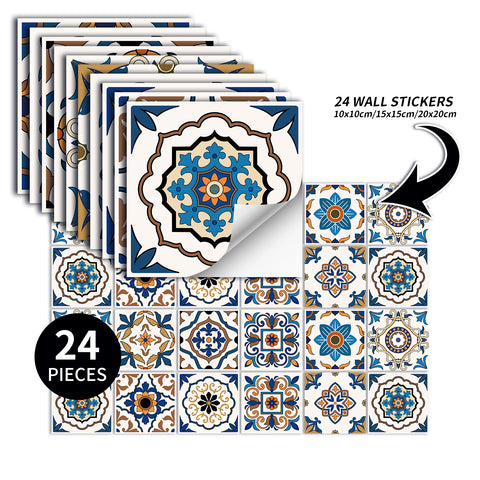 Blue-brown retro tile stickers: reproduce the charm of classic art