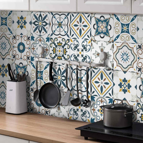 24Pcs Geometry Decorative Stickers 4x4 6x6 8x8 Inches， Peel and Stick Backsplash Tile Stickers, Wall Stickers Self Adhesive Removable Waterproof for Kitchen Backsplash，Staircase，Stick on Tiles