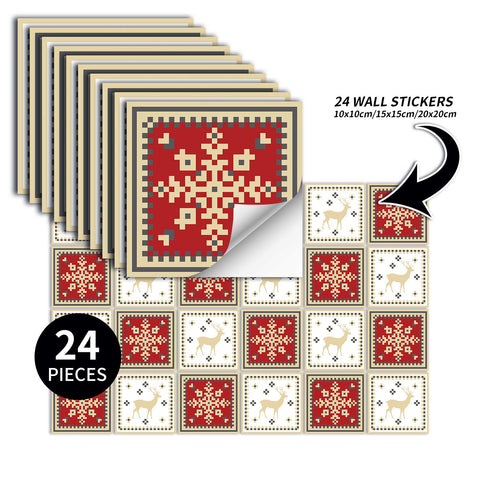 Festive Red and White Tiles Creative tile stickers