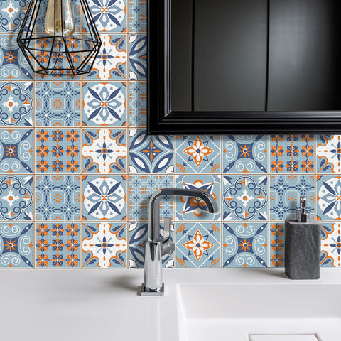 Fresh blue and orange: the fashionable and simple style of tile stickers