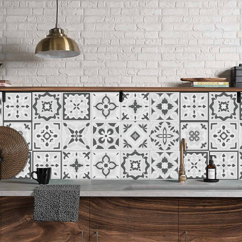 24 Pcs Set Black & White Collection Peel and Stick Tile Stickers backsplash Tile Decals Bathroom & Kitchen Vinyl Wall Decals Easy to Apply Just Peel & Stick Home Decor