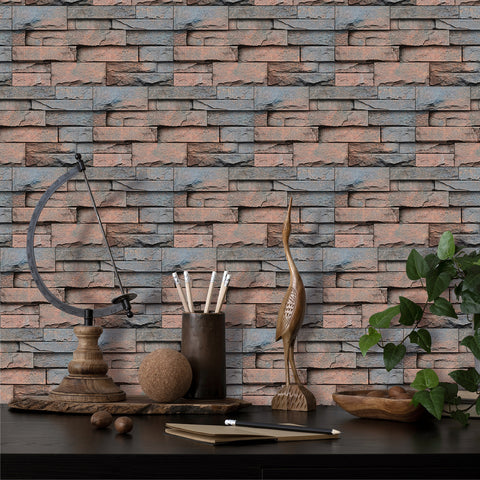 Brick Red and Brown Simulates 3D Stone Texture Wallpaper Country Tiles Stickers