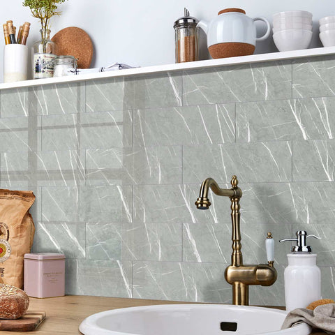 Gray Veined Marble Self-Adhesive Stair Stickers for Bathroom and Home Decor