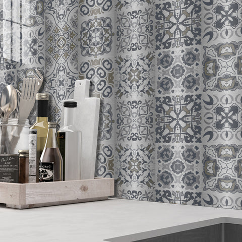 Silver-gray interweaving: fashionable tile stickers with abstract flowers