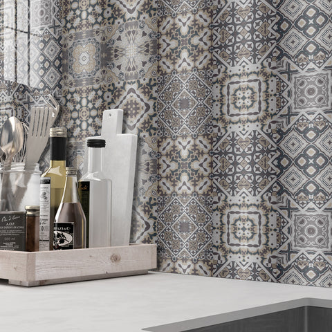 Gray-white rhythm: art tile sticker with irregular patterns